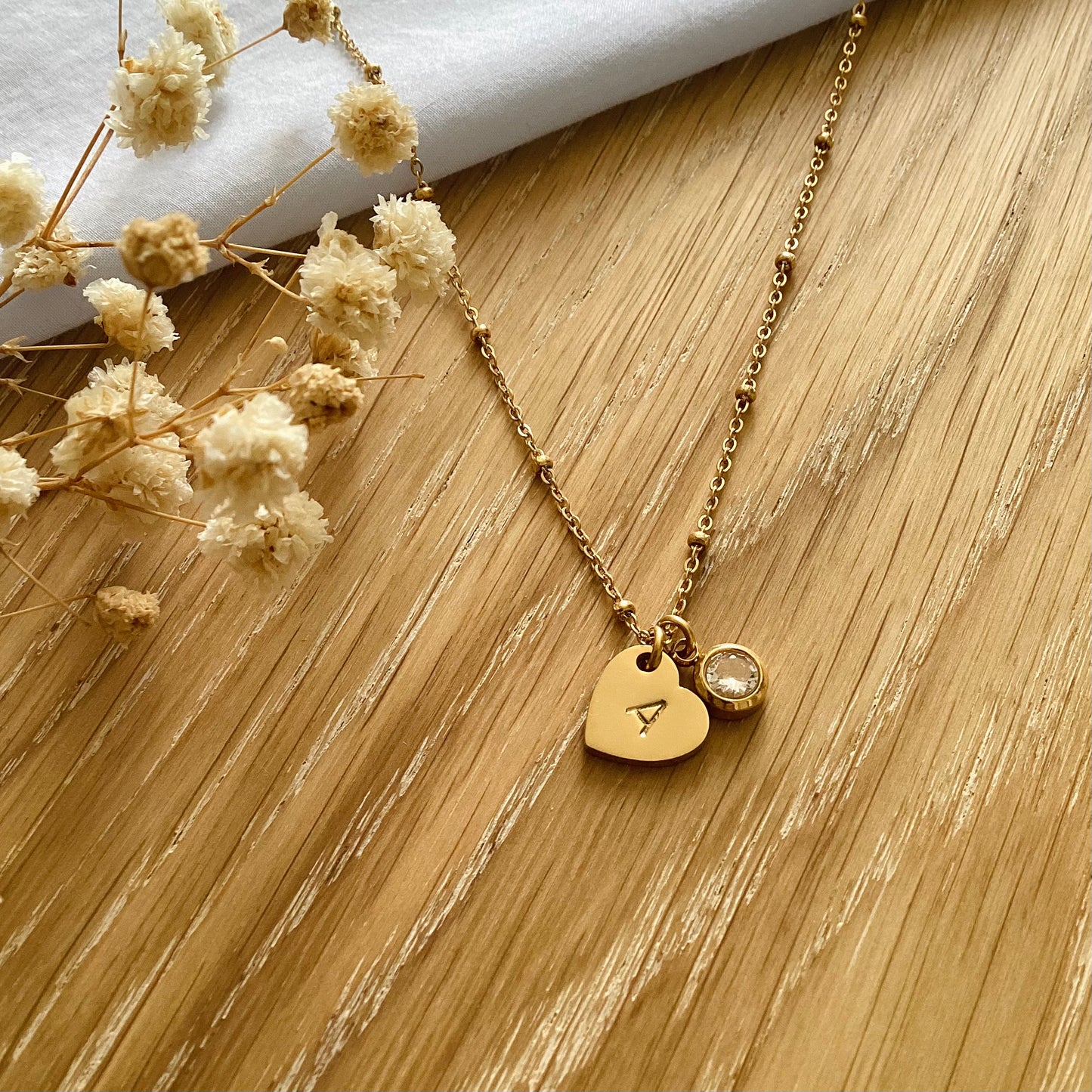 collier initiale avec pierre de naissance en acier inoxydable