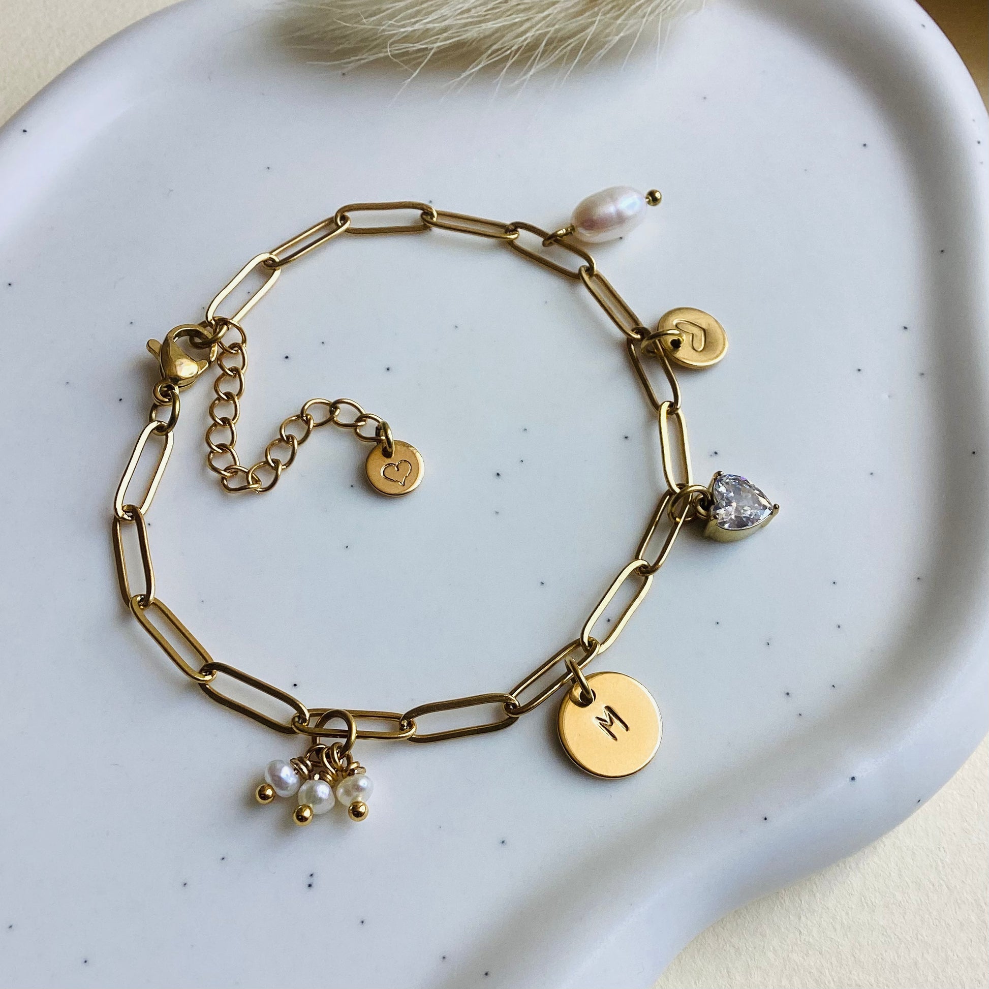 bracelet charms personnalisé en acier inoxydable doré